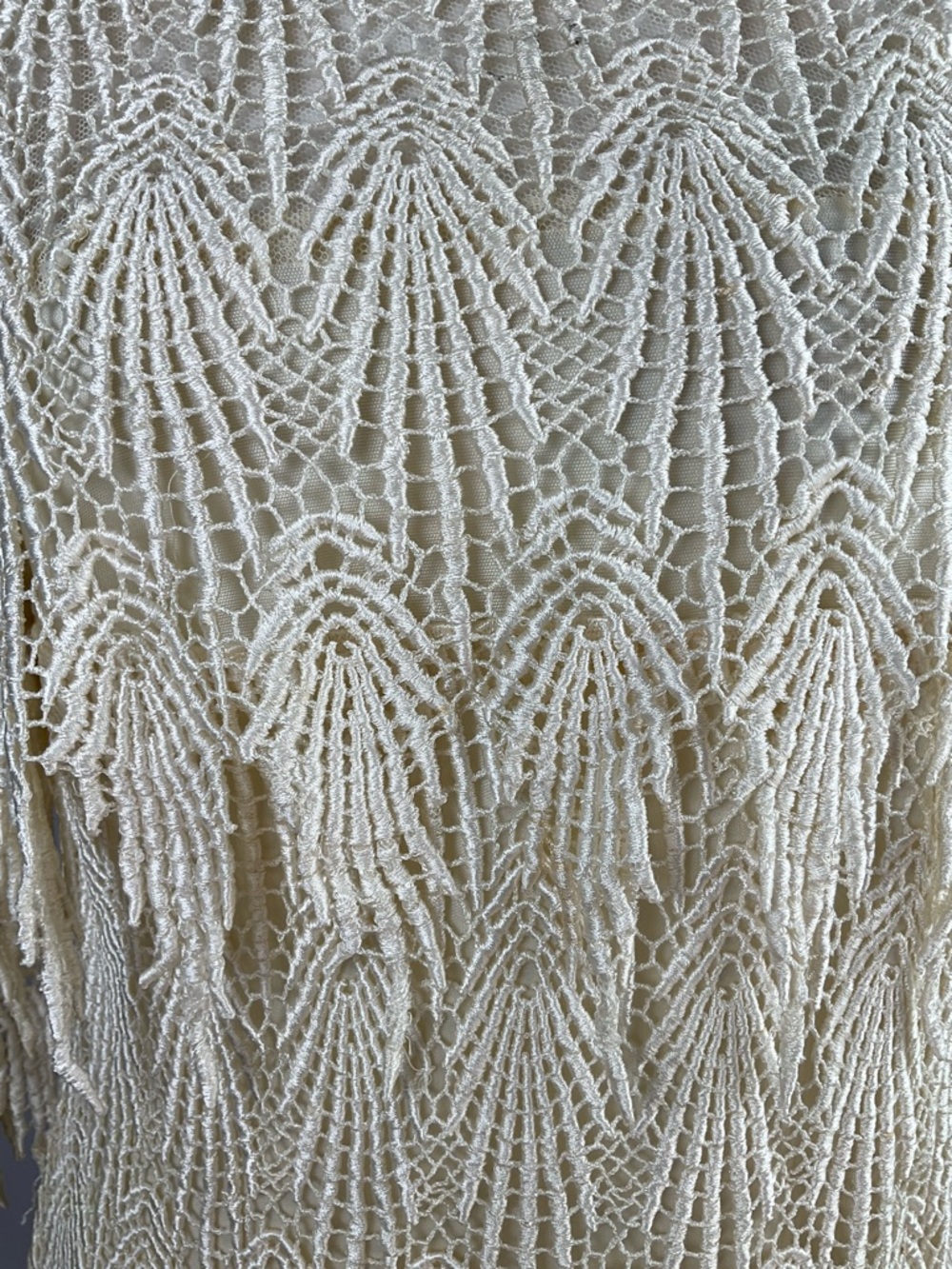 SAMAX Cream Crochet Fringe Mini Dress Lined Boho Coastal Resort Festival - Picture 10 of 16